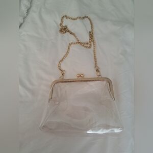 CLEAR PVC stadium concert bag kiss lock purse chain strap festival crossbody